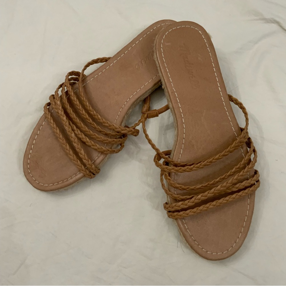 Madewell The Kathryn Espadrille Slide Sandal Braided Leather Tan Size 8.5